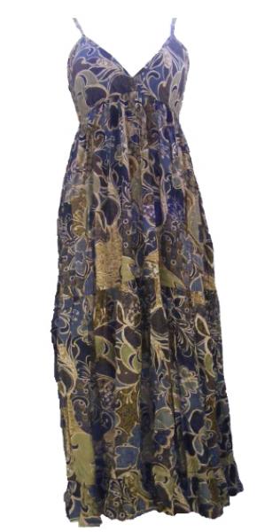 100% Soft Cotton Soft Blues, Greens and Greys Flower Patterned Long Louisa Summer Maxi Dress  - Fair Trade 